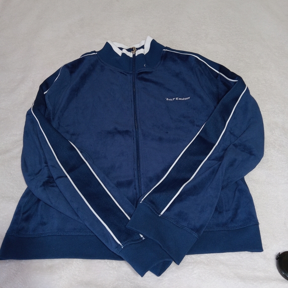 Juicy Couture Tops - Juicy Couture Velour Full Zip Velvet Track Jacket XXL Navy Blue Y2K(fits Like L)